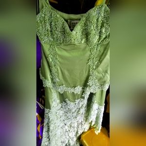 Jovani 2 PC silk beaded olive green beautiful skirt& bodice